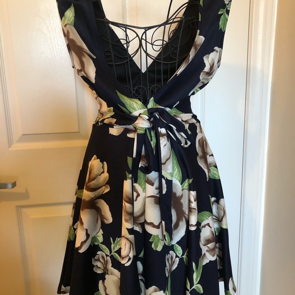 Dark Navy and Golden/Tan Rose printed Skater Dress